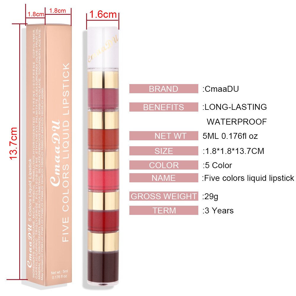 5 Colors Makeup Matte Lipstick Waterproof Long Lasting  liquid Lip Stick