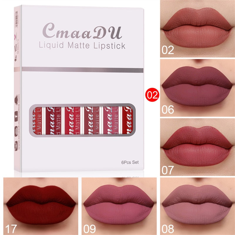 6 Colors/Set Fashion Matte Lip Gloss Sets Red Liquid Lipstick Beauty Cosmetic