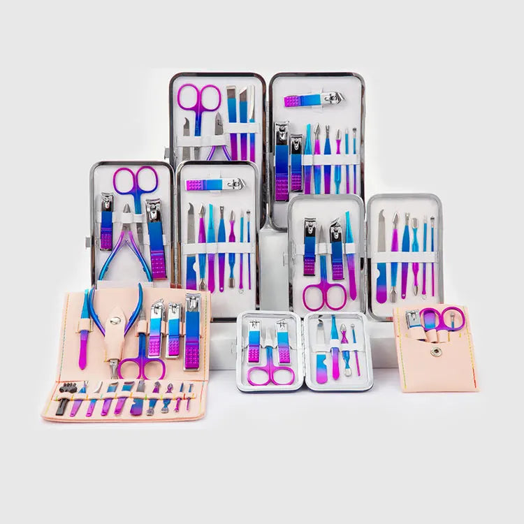 15Pcs Rainbow Colorful Stainless Steel Nail Clipper Manicure Tools Gift Set