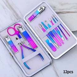 15Pcs Rainbow Colorful Stainless Steel Nail Clipper Manicure Tools Gift Set