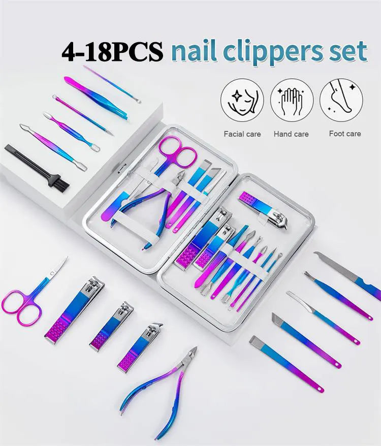 15Pcs Rainbow Colorful Stainless Steel Nail Clipper Manicure Tools Gift Set