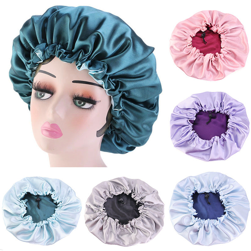 Reversible Satin Bonnet Hair Caps Double Layer Adjust Sleep Night Hats