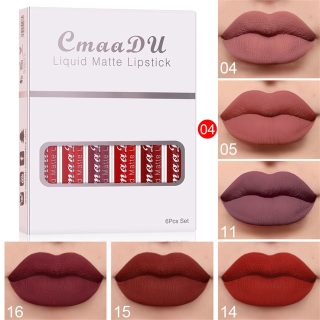 6 Colors/Set Fashion Matte Lip Gloss Sets Red Liquid Lipstick Beauty Cosmetic