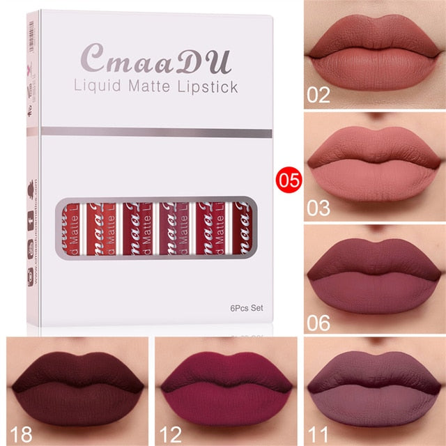 6 Colors/Set Fashion Matte Lip Gloss Sets Red Liquid Lipstick Beauty Cosmetic