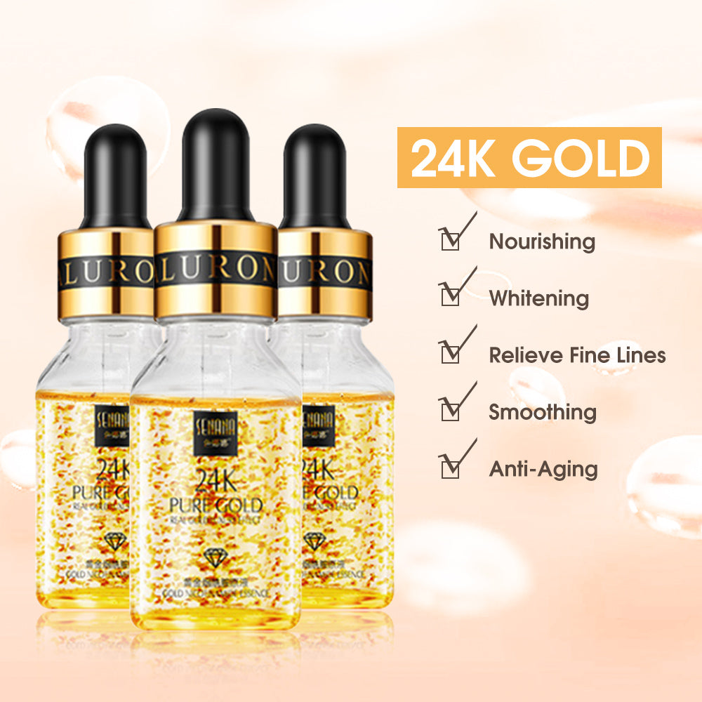 24K Gold Face Serum Hyaluronic Acid Facial Whitening Anti-Wrinkle Liquid Essence