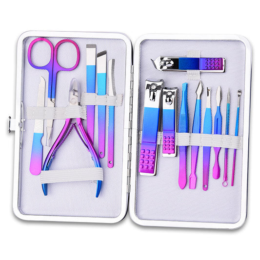 15Pcs Rainbow Colorful Stainless Steel Nail Clipper Manicure Tools Gift Set